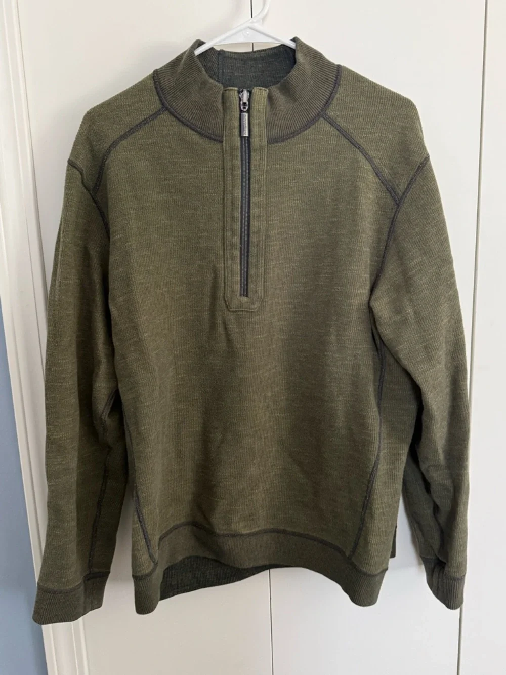 Tommy Bahama Olive Reversible Quarter Zip - Picture 2 of 8